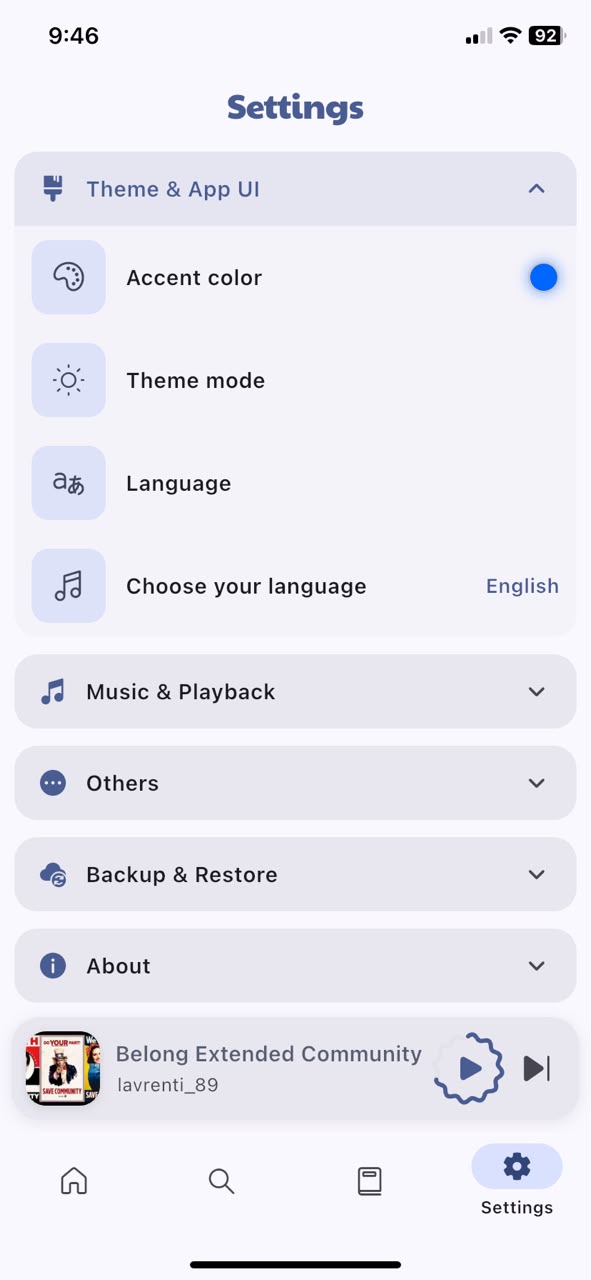 Catchify customizable settings with dynamic themes, accent colors, and 21+ languages